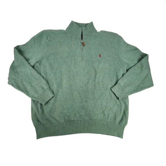 Polo Ralph Lauren Men's XXL Green 1/2 Zip Pullover Cotton Sweater Pony Logo - Picture 4 of 12